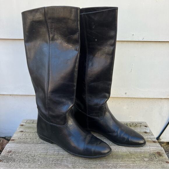 Vintage 90s 9 West Ltd. Edition Black Leather Equestrian Style Riding Boots - Picture 1 of 7
